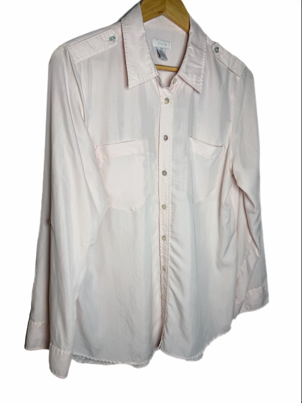 Chico’s Light Pink Button Down Rolled Sleeves Size 2 (12/14) Top